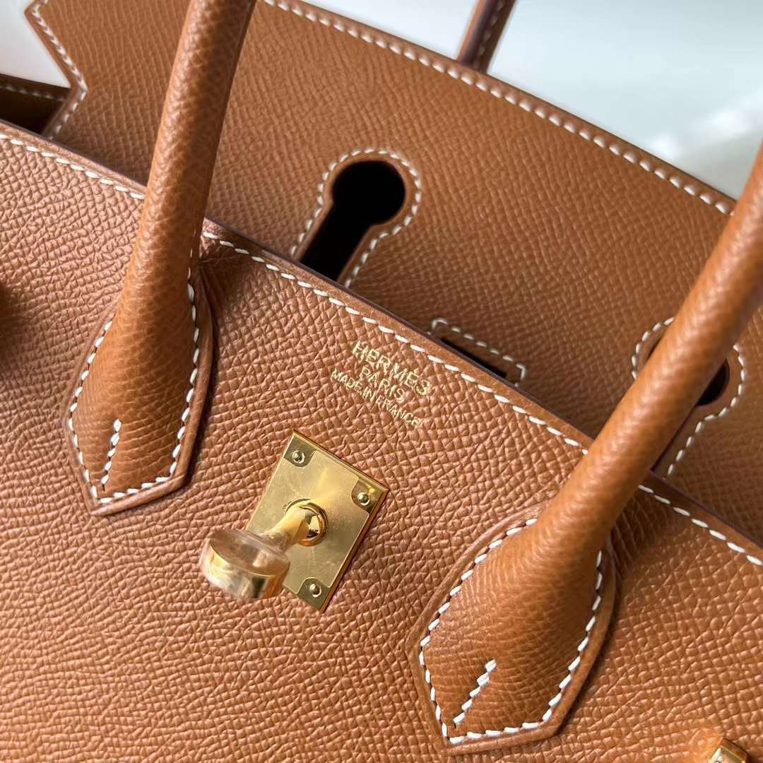 Hermès（爱马仕）Birkin 铂金包 Sellier Epsom Ck37 金棕色 金扣 25cm 全手工蜡线缝 Ghw