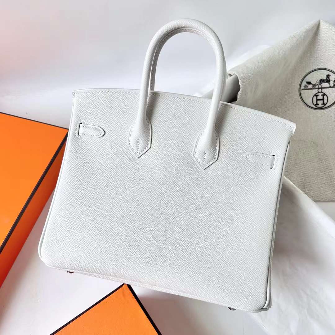 Hermès（爱马仕）Birkin 铂金包 Epsom 掌纹皮 01 纯白 银扣 25cm 全手工蜡线缝 Phw