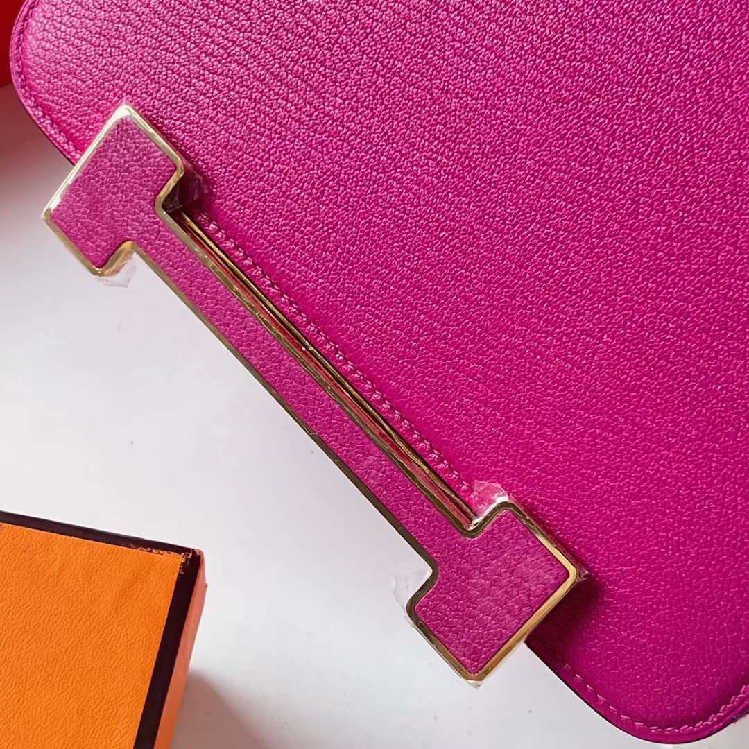 Hermès（爱马仕）Geta 木屐包 Chevre 进口山羊皮 L3 玫瑰紫 金扣 20cm 全手工蜡线缝制 Ghw