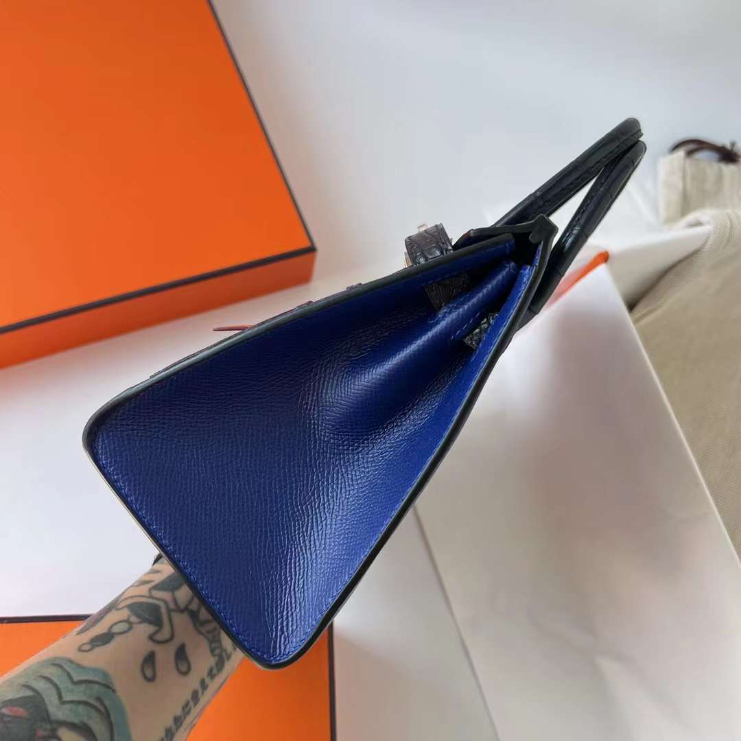 Hermès（爱马仕）Birkin 限量版 蓝色 小房子 银扣 20cm 全手工蜡线缝制 Phw