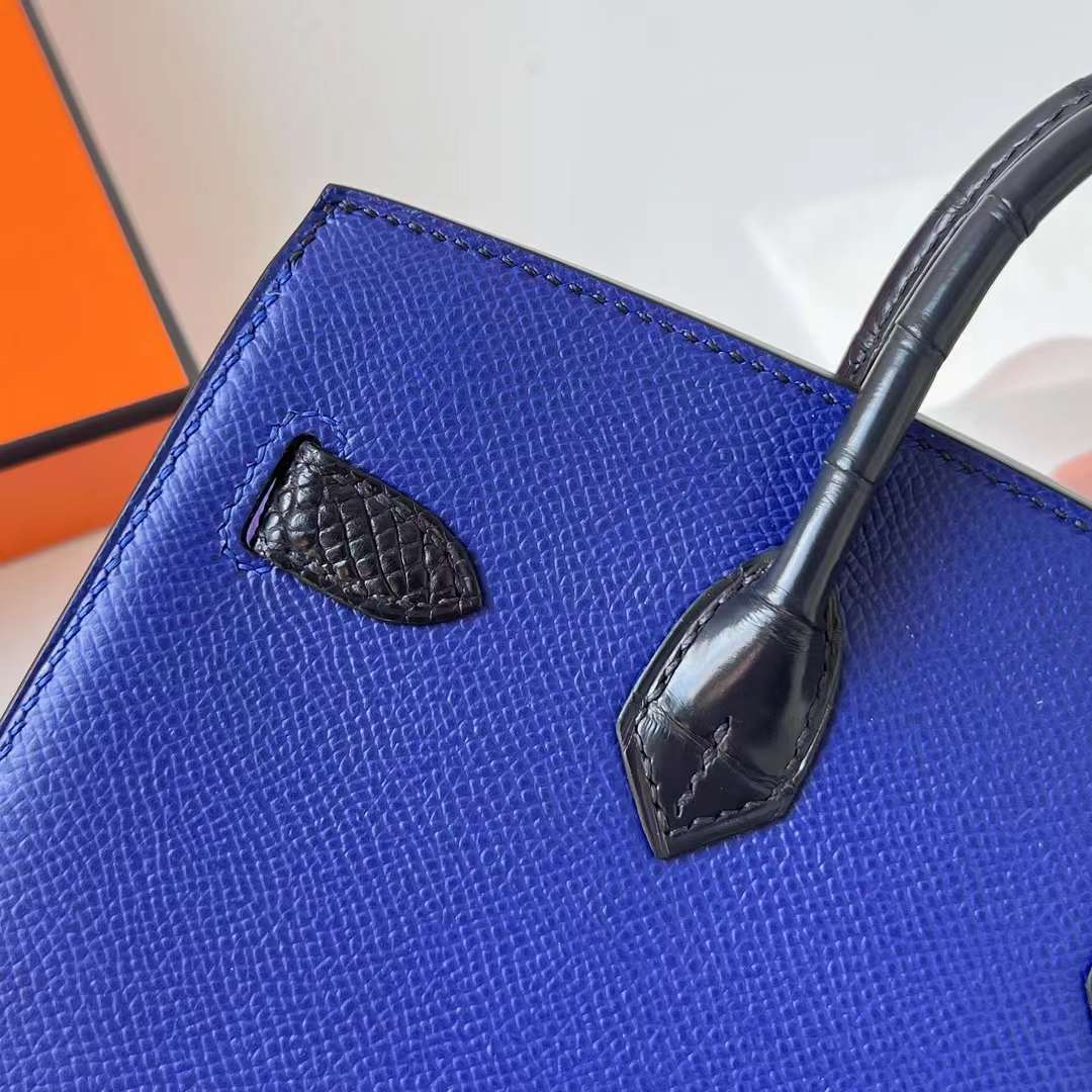 Hermès（爱马仕）Birkin 限量版 蓝色 小房子 银扣 20cm 全手工蜡线缝制 Phw