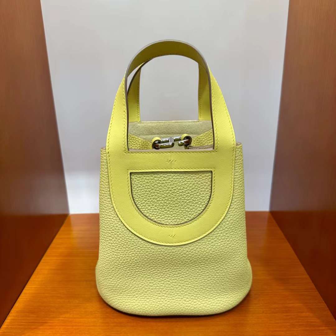 Hermès（爱马仕）In The Loop 猪鼻子 菜篮子 Clemence 拼 Swift 1Z 小鸡黄 银扣 18cm 全手工蜡线缝 Phw