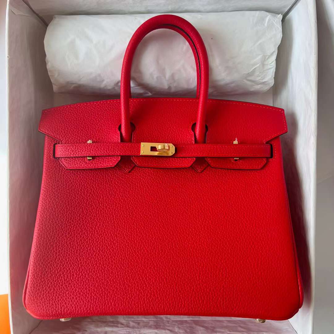 Hermès（爱马仕）Birkin 铂金包 Togo 顶级小牛皮 S3 心红色 金扣 25cm 全手工蜡线缝 Ghw