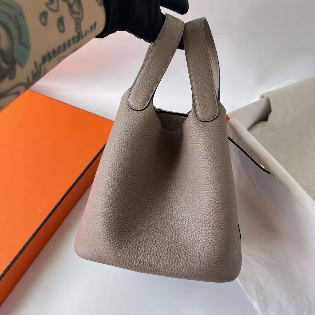 Hermès（爱马仕）Picotin 菜篮子 Clemence 原TC大牛皮 M8 沥青灰 金扣 Ghw 18cm