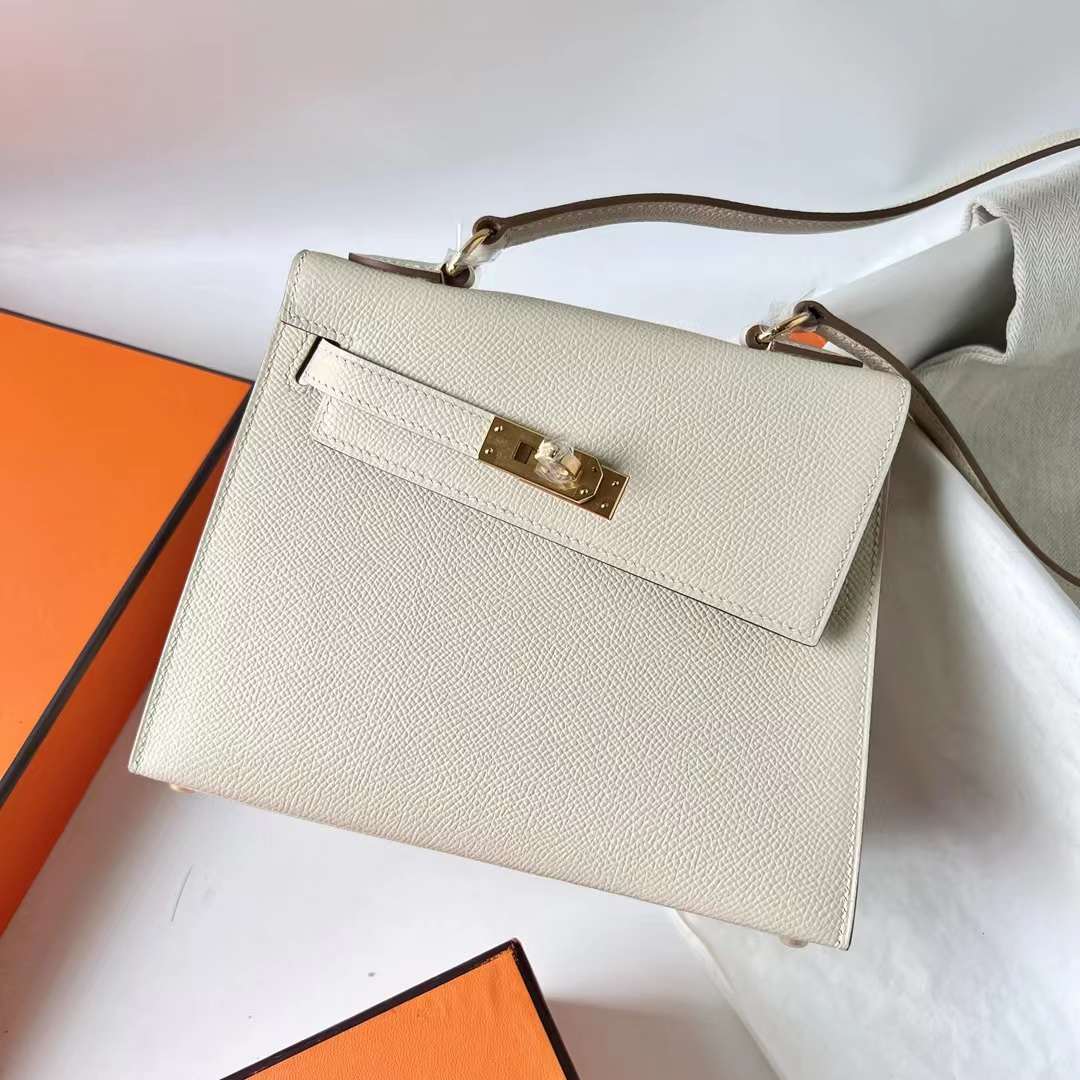 Hermès（爱马仕）Kelly Desordre Epsom Ck10 奶昔白 金扣 20cm 全手工蜡线缝 Ghw