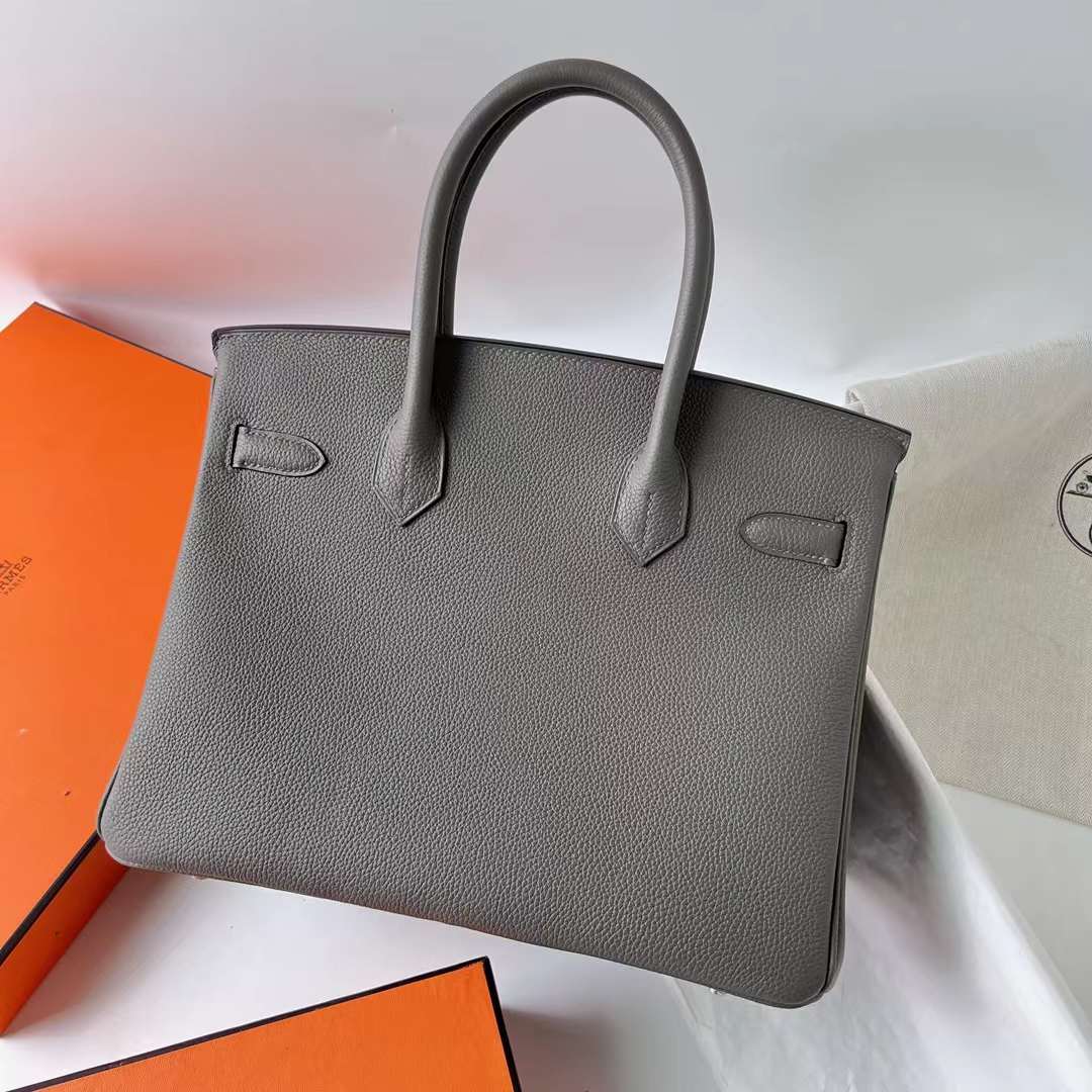 Hermès（爱马仕）Birkin 铂金包 Togo皮 顶级小牛皮 0L 积雨云灰 银扣 30cm 全手工蜡线缝 Phw