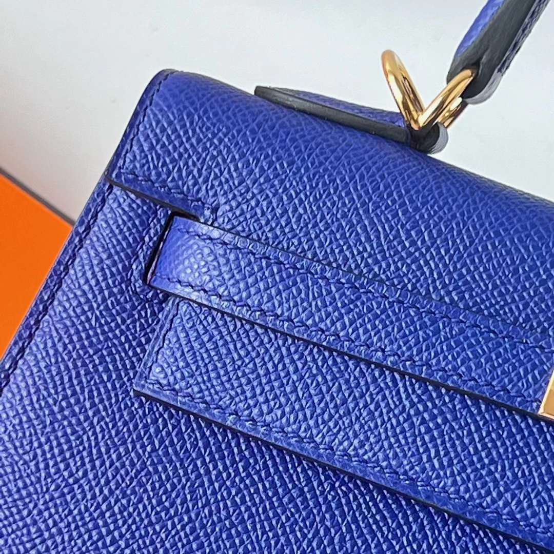 Hermès（爱马仕）Kelly 凯莉包 Epsom 7T 电光蓝 金扣 25cm 全手工蜡线缝 Ghw