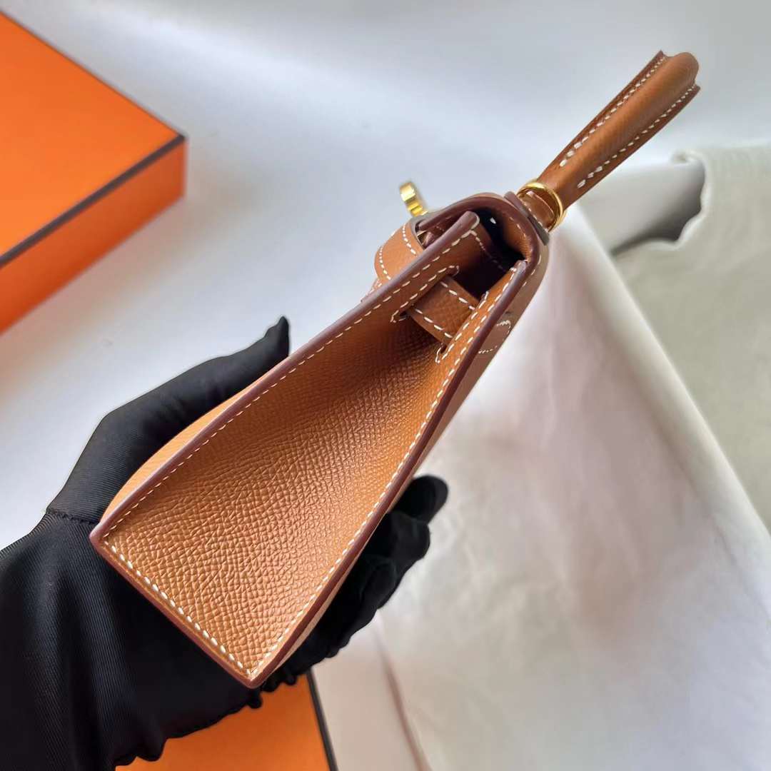 Hermès（爱马仕）Mini Kelly 迷你凯莉 Epsom Ck37 金棕色 金扣 19cm 全手工蜡线缝 Ghw