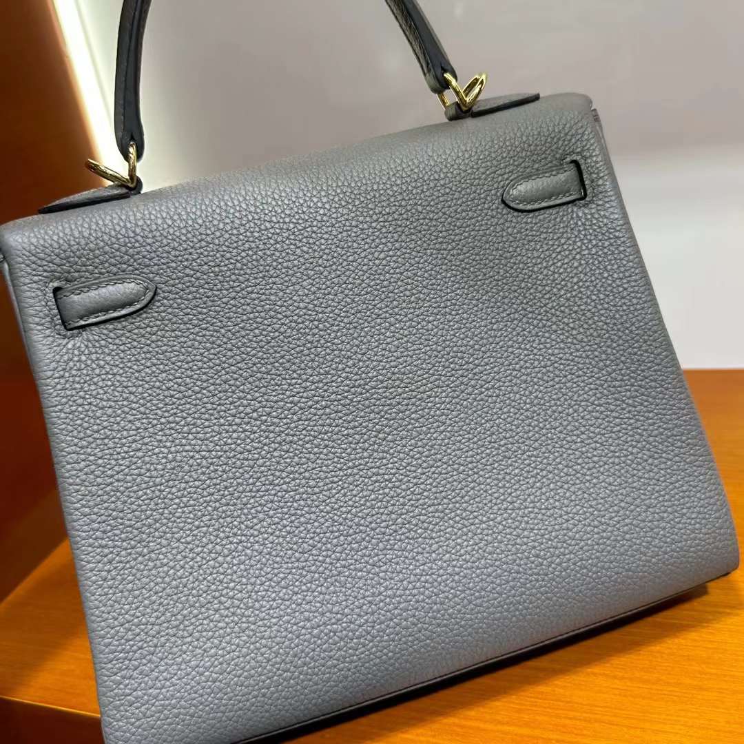 Hermès（爱马仕）Kelly 凯莉包 Togo 8F 锡器灰 金扣 25cm 全手工蜡线缝 Ghw