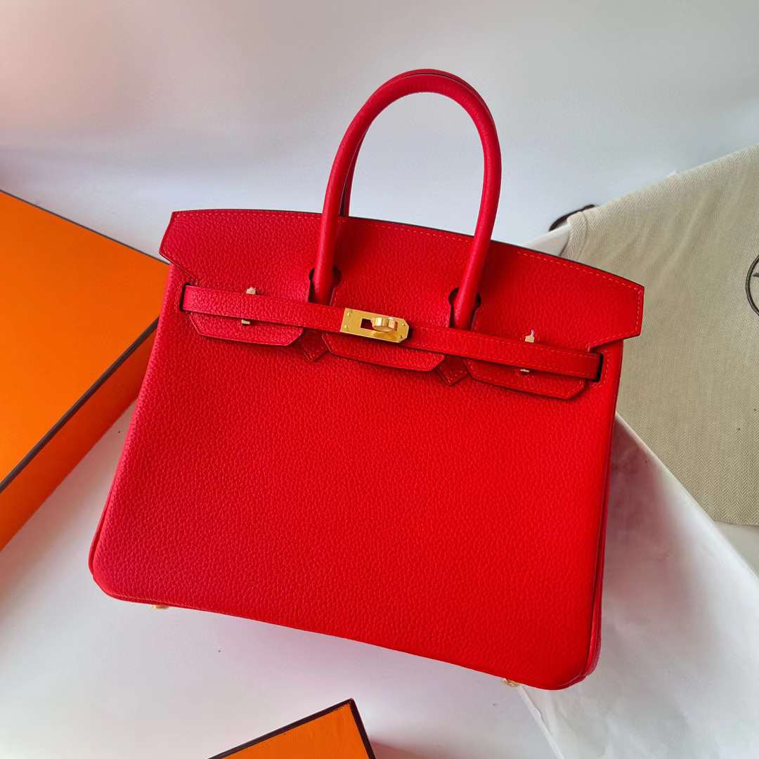 Hermès（爱马仕）Birkin 铂金包 Togo 顶级小牛皮 S3 心红色 金扣 25cm 全手工蜡线缝 Ghw
