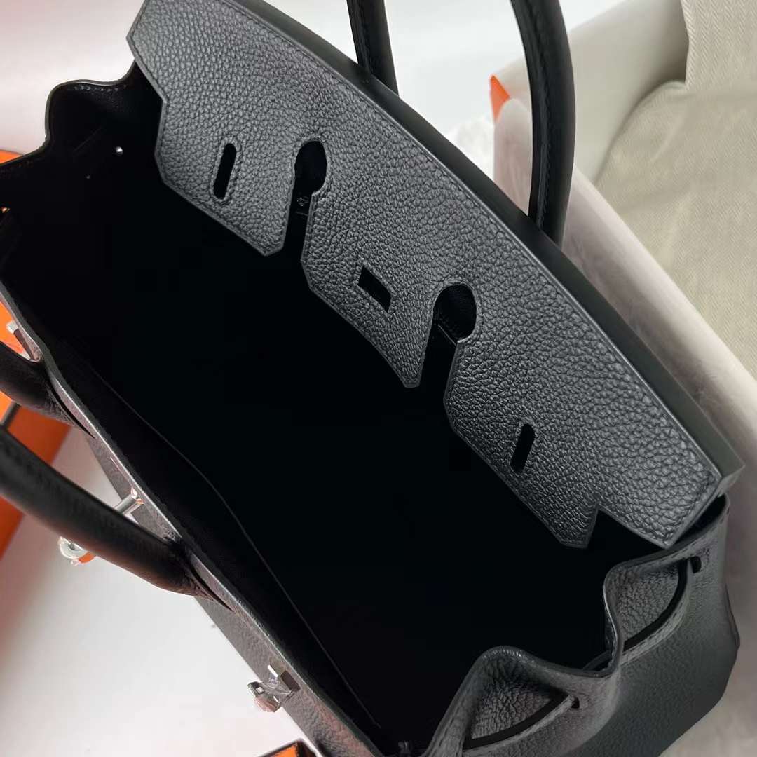 Hermès（爱马仕） Birkin 铂金包 Togo皮 顶级小牛皮 Ck89 黑色 银扣 25cm 全手工蜡线缝 Phw