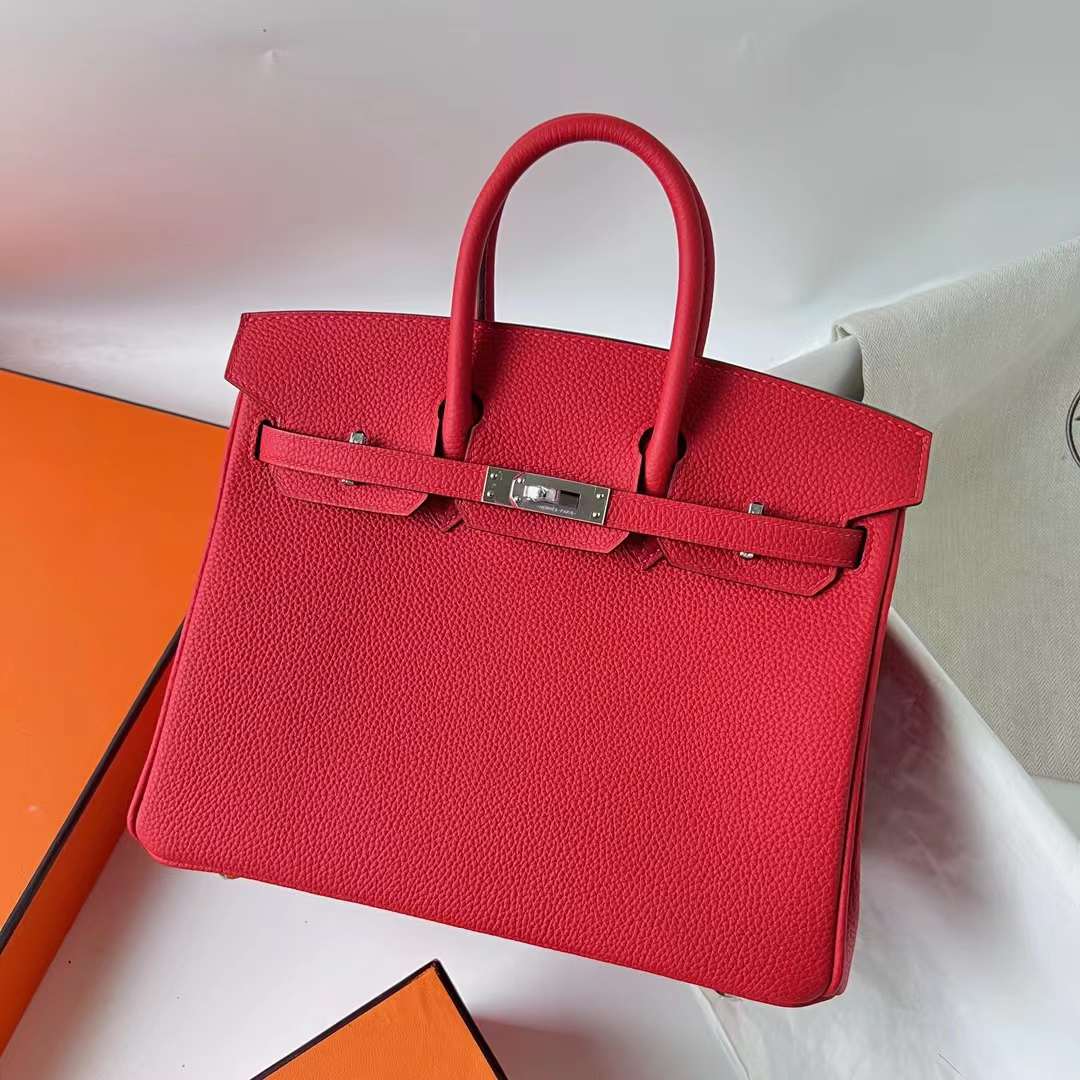 Hermès（爱马仕） Birkin 铂金包 Togo皮 顶级小牛皮 S3 心红色 银扣 25cm 全手工蜡线缝 Phw