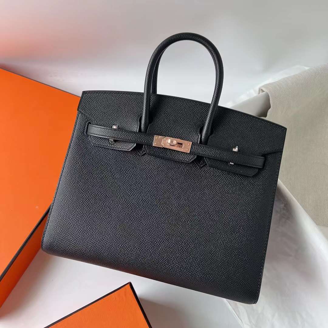 Hermès（爱马仕）Birkin 铂金包 Selling Epsom Ck89 黑色 玫瑰金扣 25cm 全手工蜡线缝 Rghw