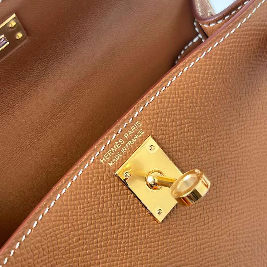 Hermès（爱马仕）Mini Kelly 迷你凯莉 Epsom Ck37 金棕色 金扣 19cm 全手工蜡线缝 Ghw