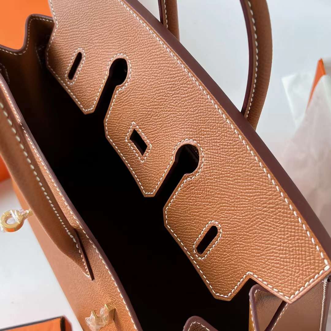Hermès（爱马仕）Birkin 铂金包 Sellier Epsom Ck37 金棕色 金扣 25cm 全手工蜡线缝 Ghw