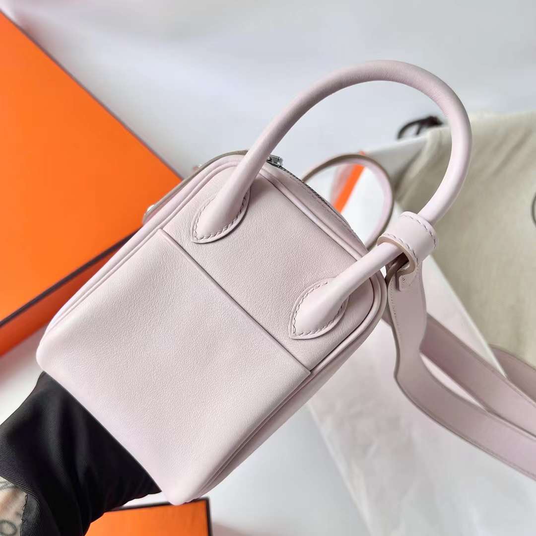 Hermès（爱马仕）Mini Lindy 迷你琳迪包 Swift 09 梦幻粉紫 银扣 19cm 全手工蜡线缝制 Phw