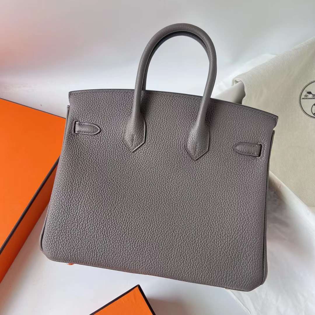 Hermès（爱马仕）Birkin 铂金包 Togo皮 顶级小牛皮 8F 锡器灰 玫瑰金扣 25cm 全手工蜡线缝 Ghw