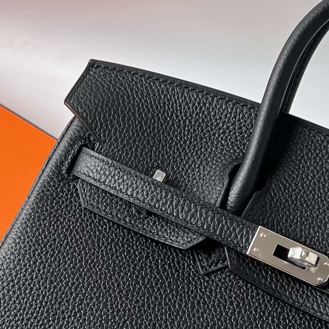Hermès（爱马仕） Birkin 铂金包 Togo皮 顶级小牛皮 Ck89 黑色 银扣 25cm 全手工蜡线缝 Phw