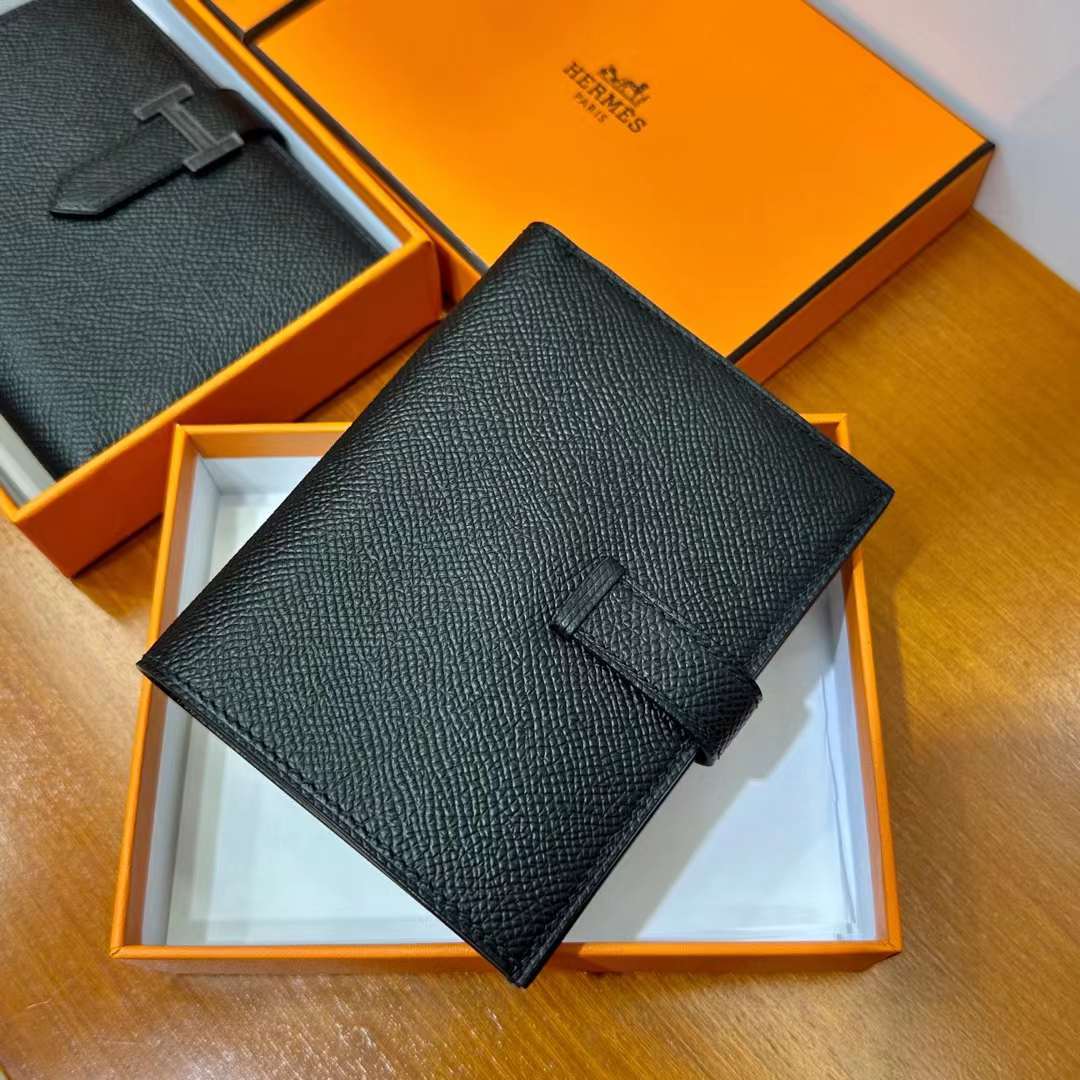 Hermès（爱马仕）Bearn H短款钱包 Epsom Ck89 黑色 黑扣 一级工艺 全手工蜡线缝