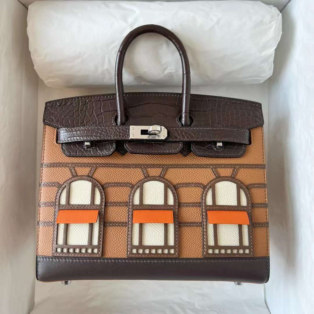 Hermès（爱马仕）Birkin 铂金包 限量版 小房子 金棕色 20cm 全手工蜡线缝制 Phw