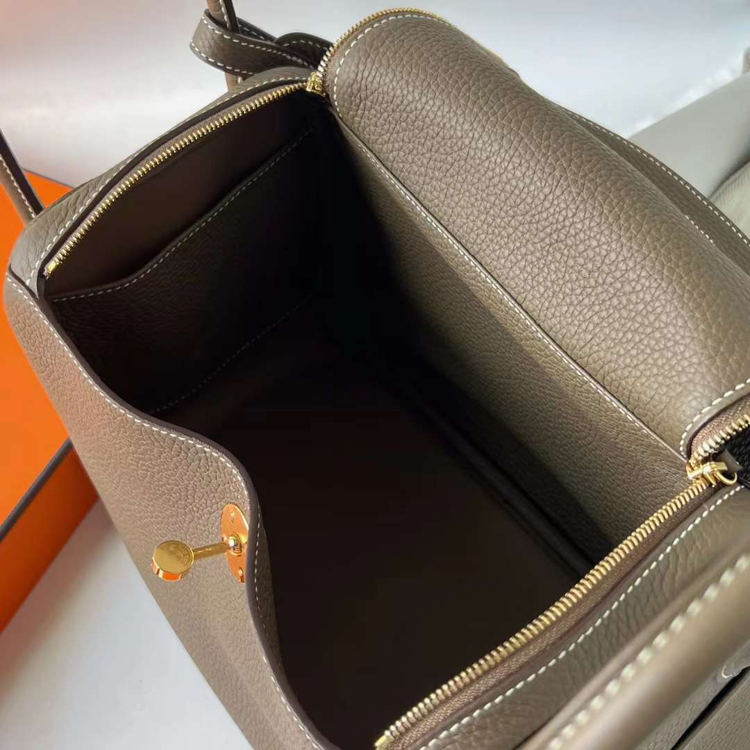 Hermès（爱马仕）Lindy 琳迪包 Clemence Ck18 大象灰 金扣 26cm 全手工蜡线缝制 Ghw