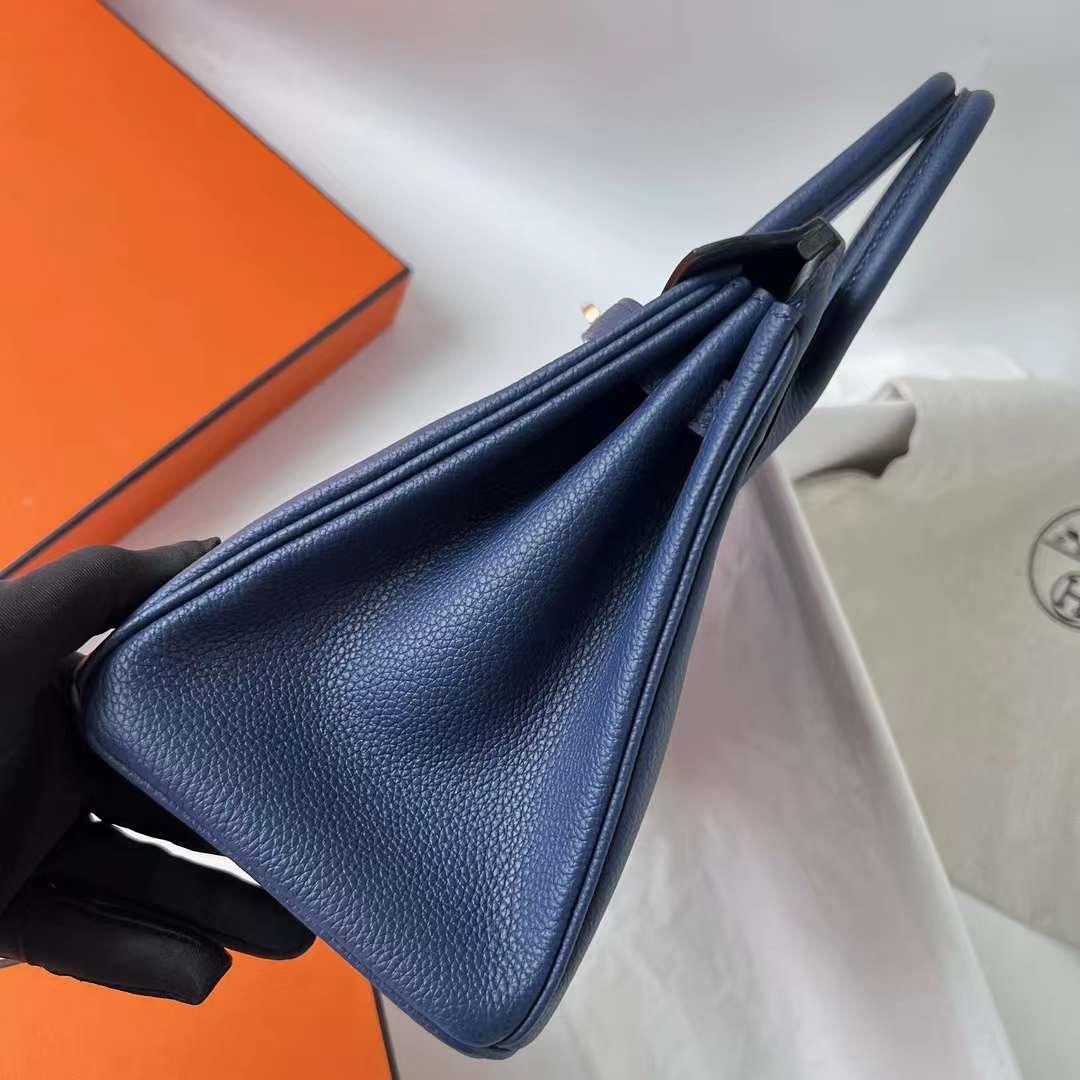 Hermès（爱马仕）Birkin 铂金包 Togo皮 顶级小牛皮 Ck73 宝石蓝 金扣 25cm 全手工蜡线缝 Ghw