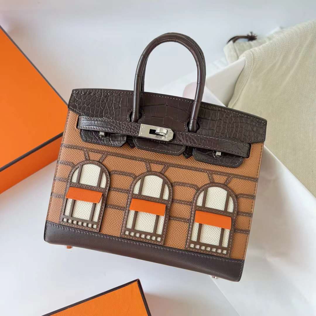 Hermès（爱马仕）Birkin 铂金包 限量版 小房子 金棕色 20cm 全手工蜡线缝制 Phw