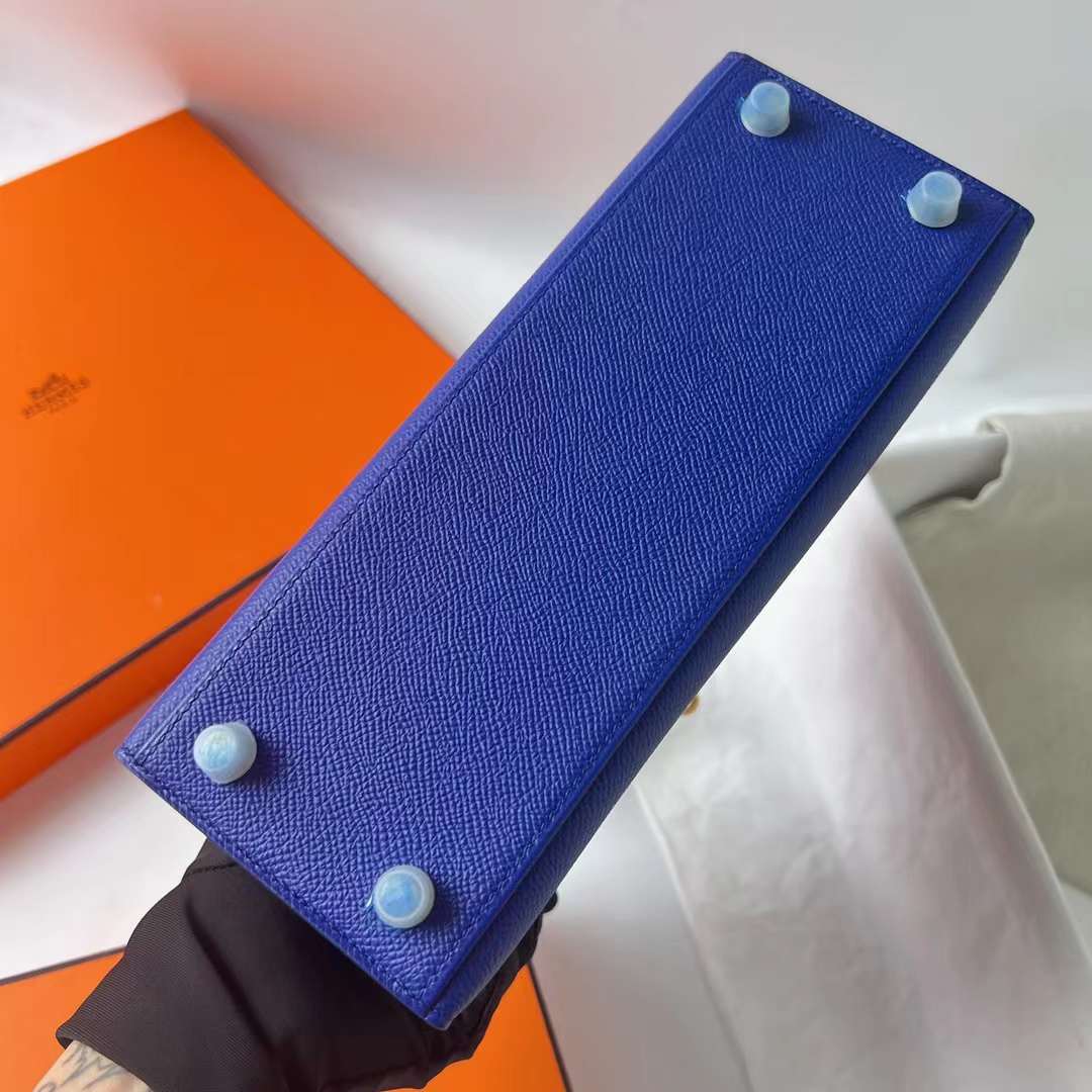 Hermès（爱马仕）Kelly 凯莉包 Epsom 7T 电光蓝 金扣 25cm 全手工蜡线缝 Ghw