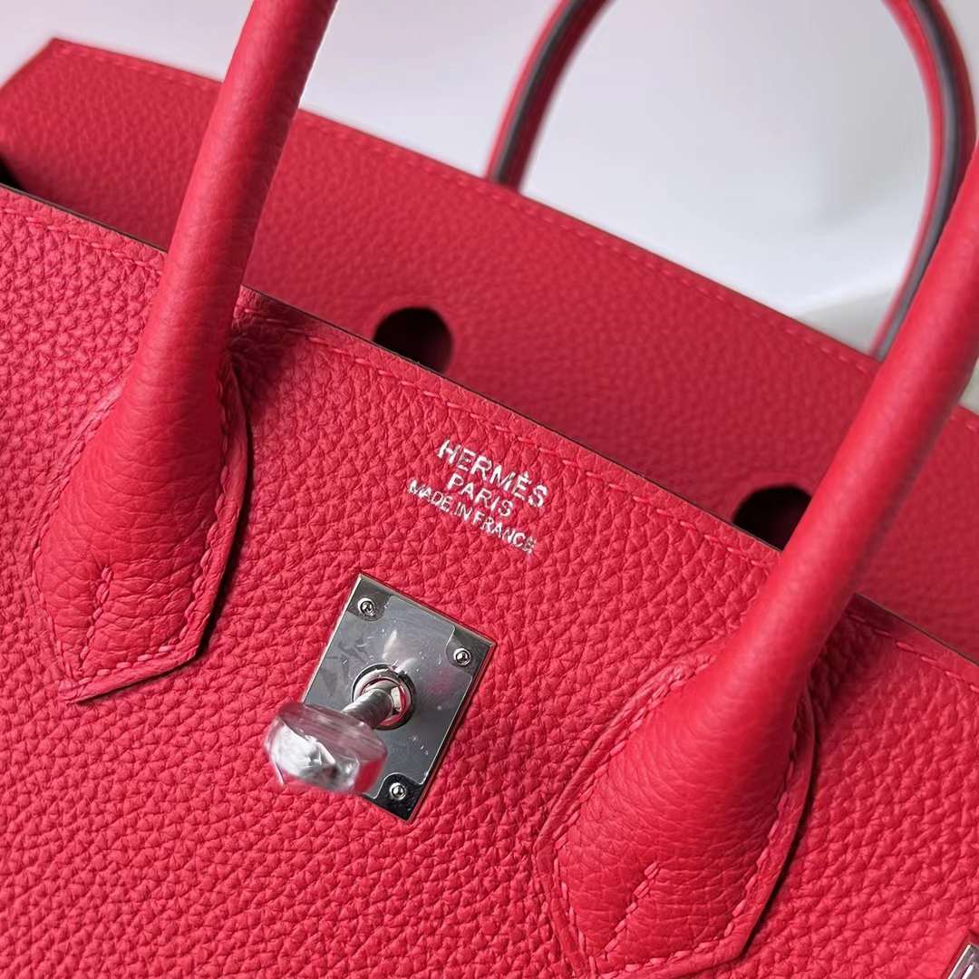 Hermès（爱马仕） Birkin 铂金包 Togo皮 顶级小牛皮 S3 心红色 银扣 25cm 全手工蜡线缝 Phw