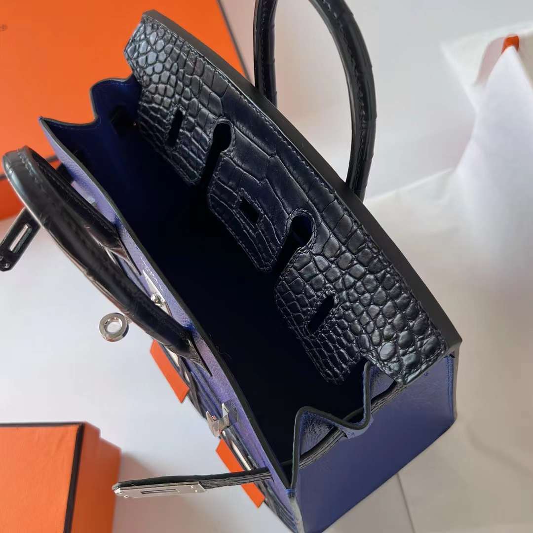 Hermès（爱马仕）Birkin 限量版 蓝色 小房子 银扣 20cm 全手工蜡线缝制 Phw