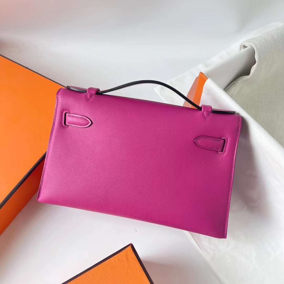 Hermès（爱马仕）Mini Kelly Pochette Swift L3 玫瑰紫 银扣 22cm 全手工蜡线缝 Phw