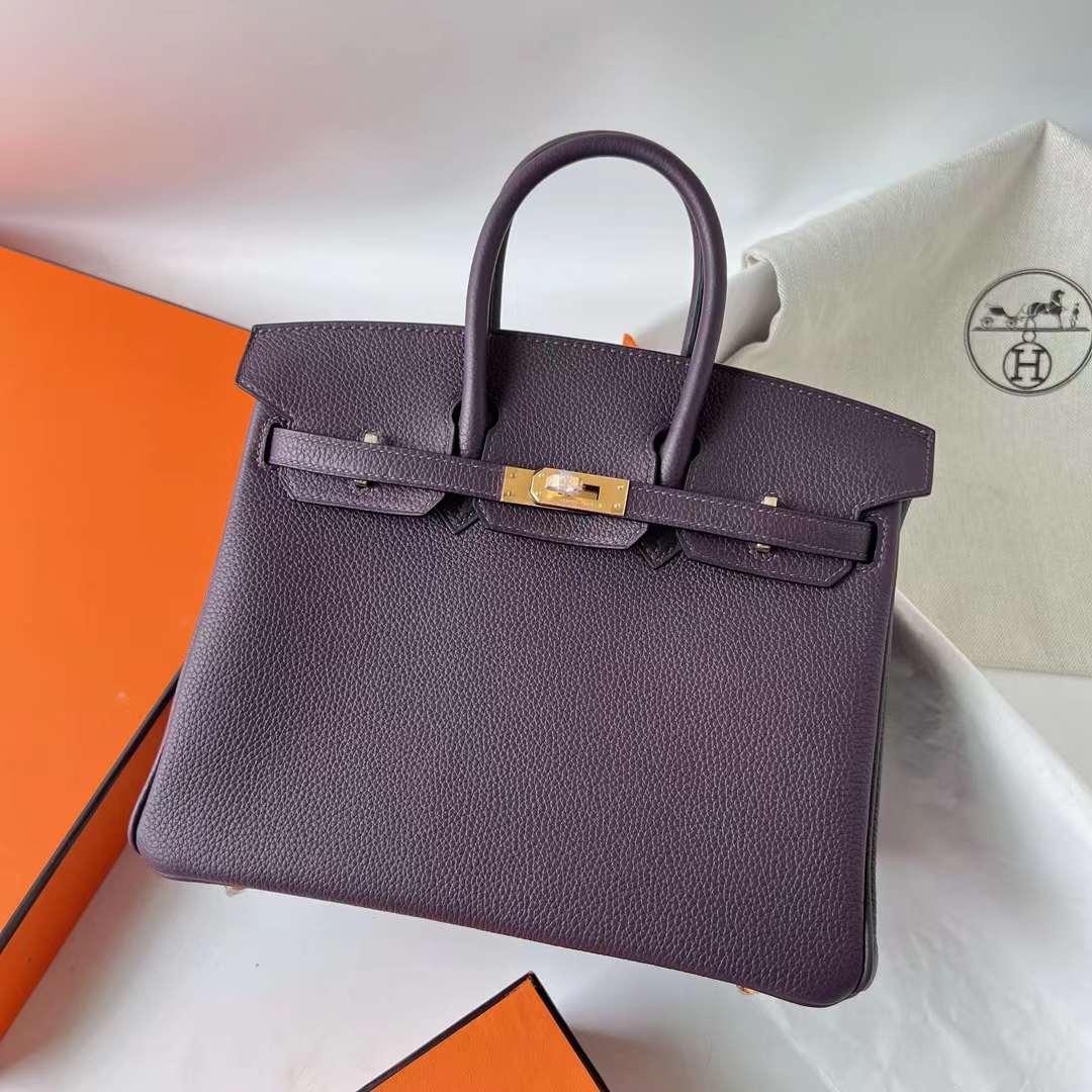 Hermès（爱马仕）Birkin 铂金包 Togo皮 顶级小牛皮 Ck59 葡萄紫 金扣 25cm 全手工蜡线缝 Ghw