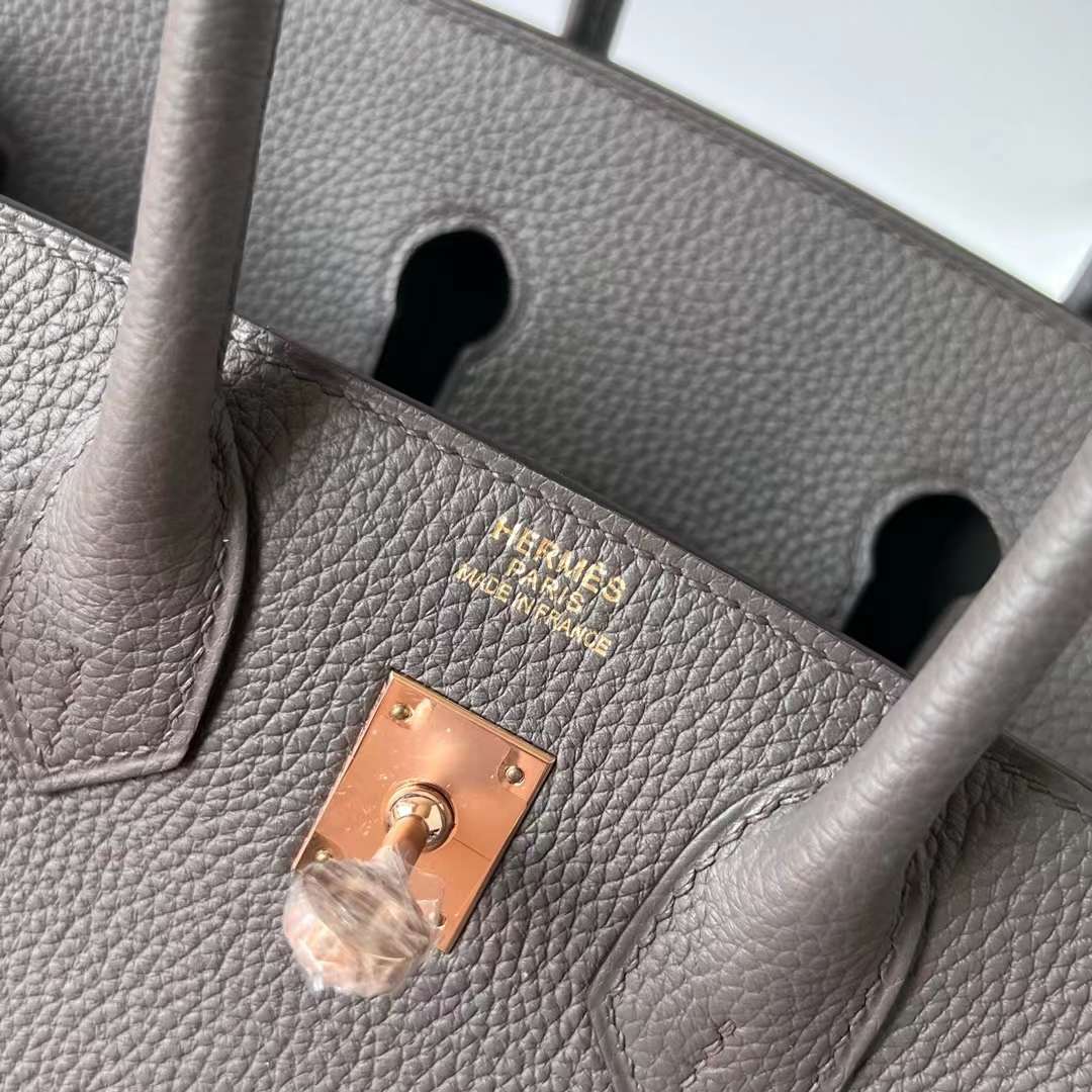 Hermès（爱马仕）Birkin 铂金包 Togo皮 顶级小牛皮 8F 锡器灰 玫瑰金扣 25cm 全手工蜡线缝 Ghw
