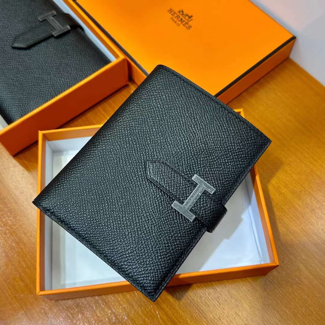 Hermès（爱马仕）Bearn H短款钱包 Epsom Ck89 黑色 黑扣 一级工艺 全手工蜡线缝