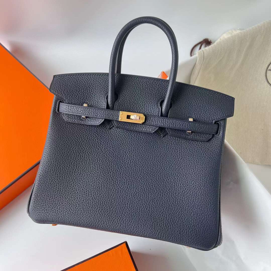 Hermès（爱马仕）Birkin 铂金包 Togo 顶级小牛皮 2Z 午夜蓝 金扣 25cm 全手工蜡线缝 Ghw