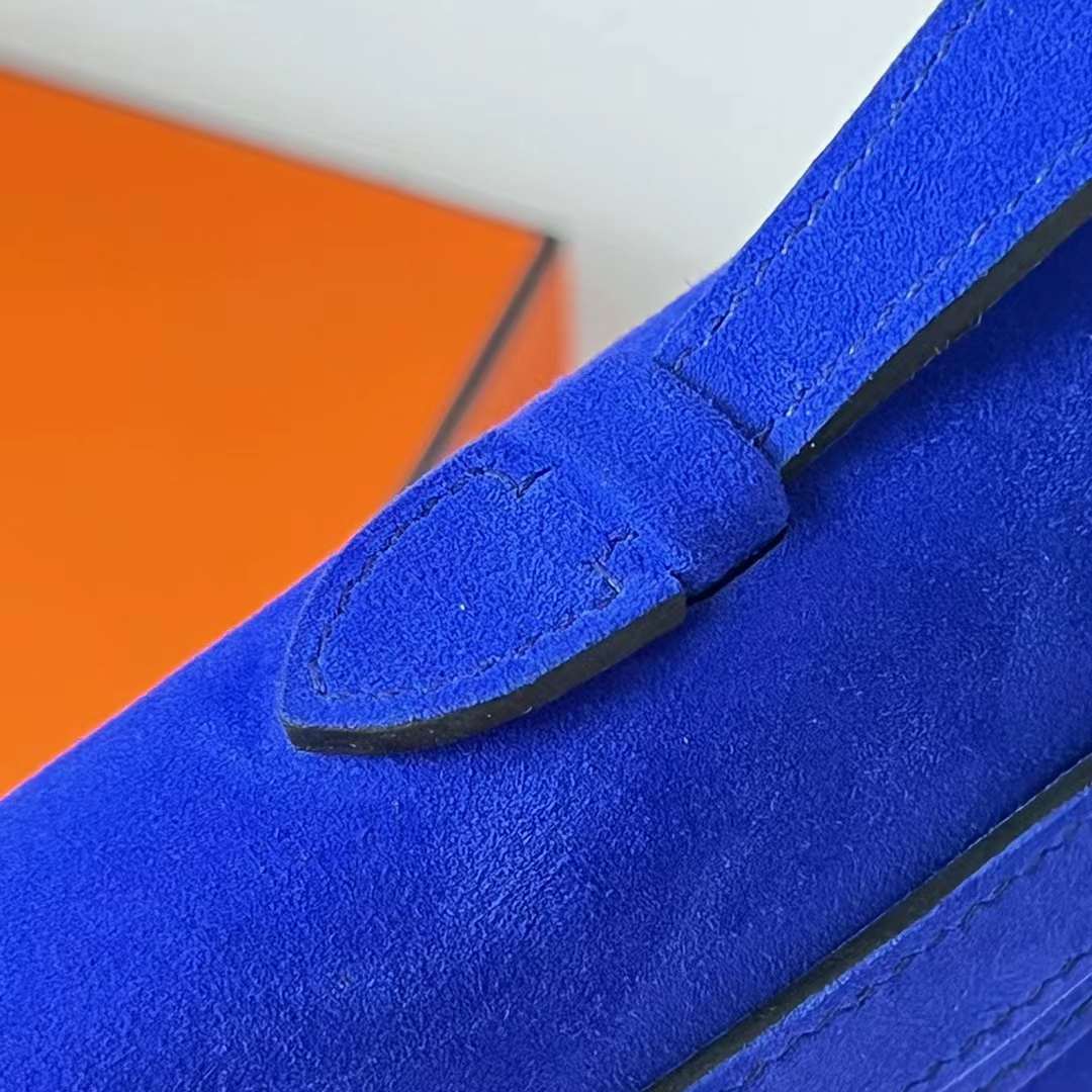 Hermès（爱马仕）Kelly cut Suede 进口麂皮 7T 电光蓝 银扣 31cm 全手工蜡线缝 Phw