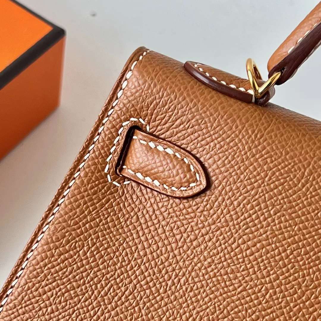 Hermès（爱马仕）Mini Kelly 迷你凯莉 Epsom Ck37 金棕色 金扣 19cm 全手工蜡线缝 Ghw