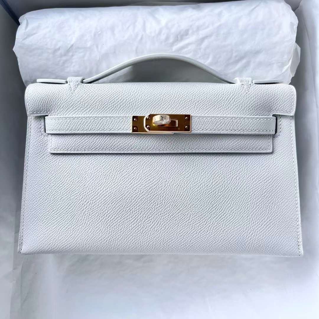 Hermès（爱马仕）Mini Kelly Pochette Epsom 01 纯白 金扣 22cm 全手工蜡线缝 Ghw