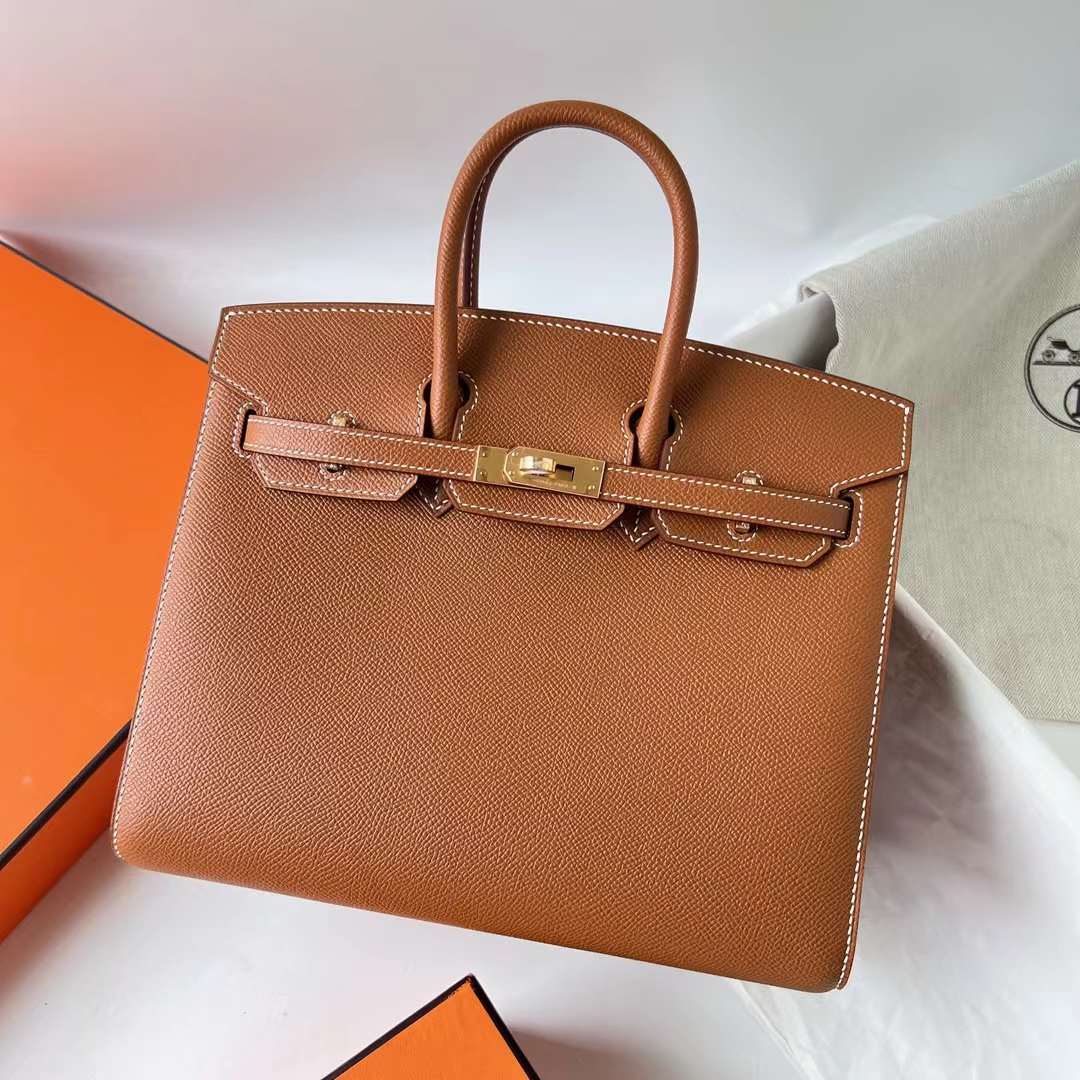 Hermès（爱马仕）Birkin 铂金包 Sellier Epsom Ck37 金棕色 金扣 25cm 全手工蜡线缝 Ghw