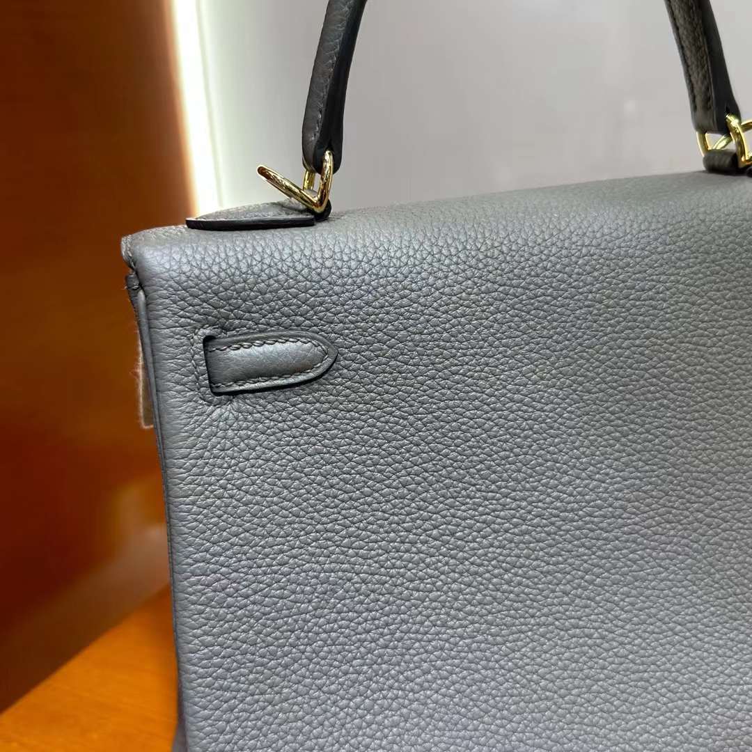 Hermès（爱马仕）Kelly 凯莉包 Togo 8F 锡器灰 金扣 25cm 全手工蜡线缝 Ghw