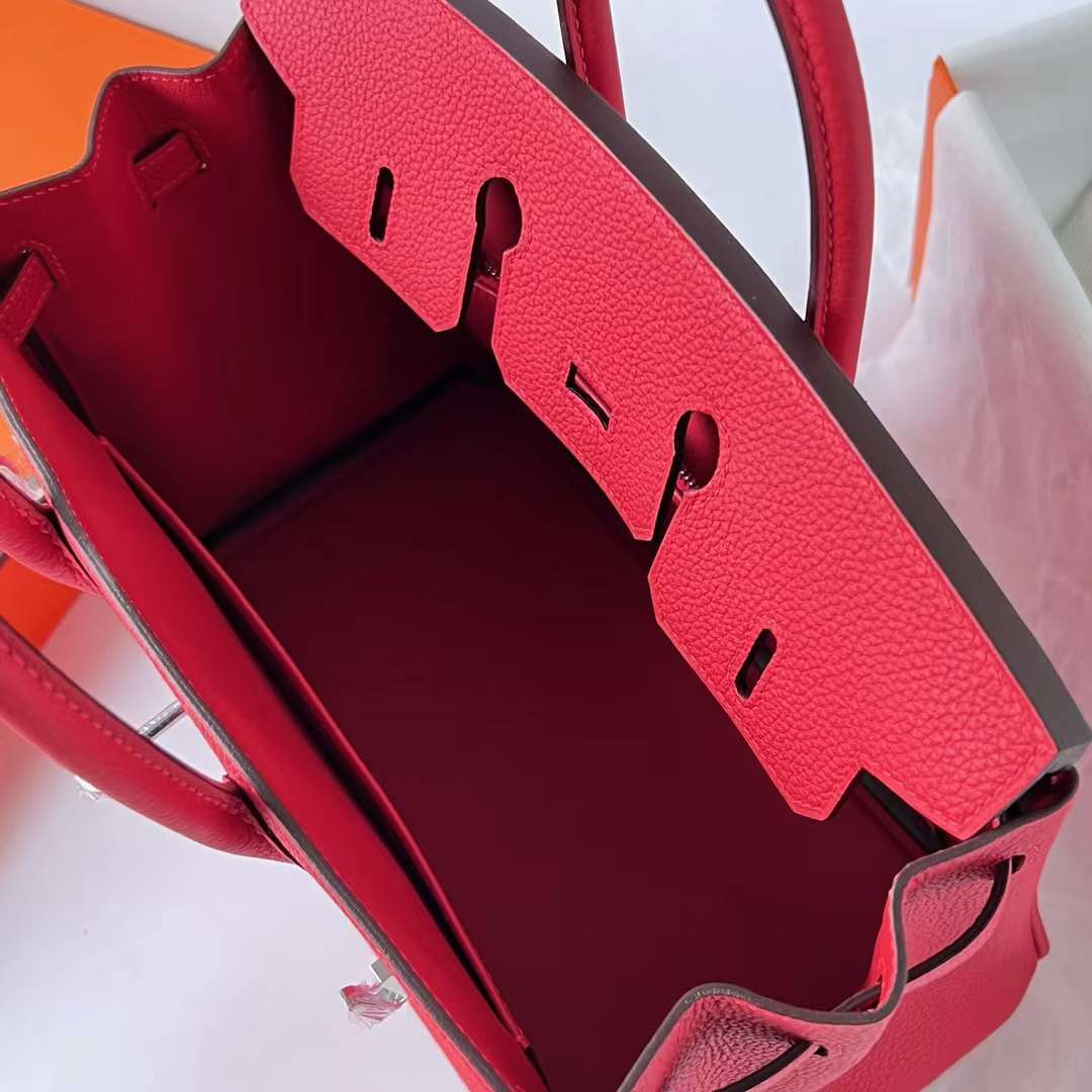 Hermès（爱马仕） Birkin 铂金包 Togo皮 顶级小牛皮 S3 心红色 银扣 25cm 全手工蜡线缝 Phw