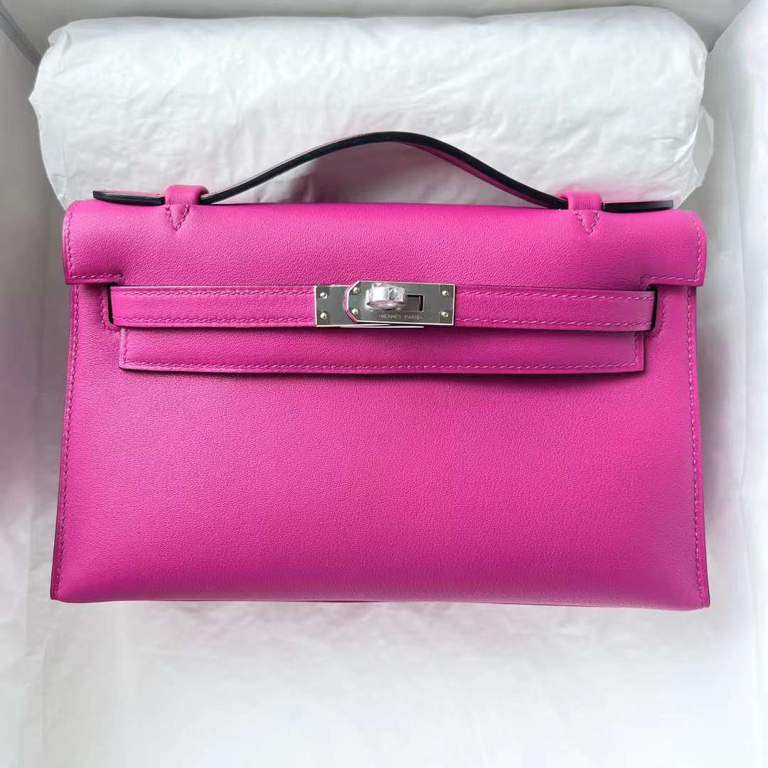 Hermès（爱马仕）Mini Kelly Pochette Swift L3 玫瑰紫 银扣 22cm 全手工蜡线缝 Phw