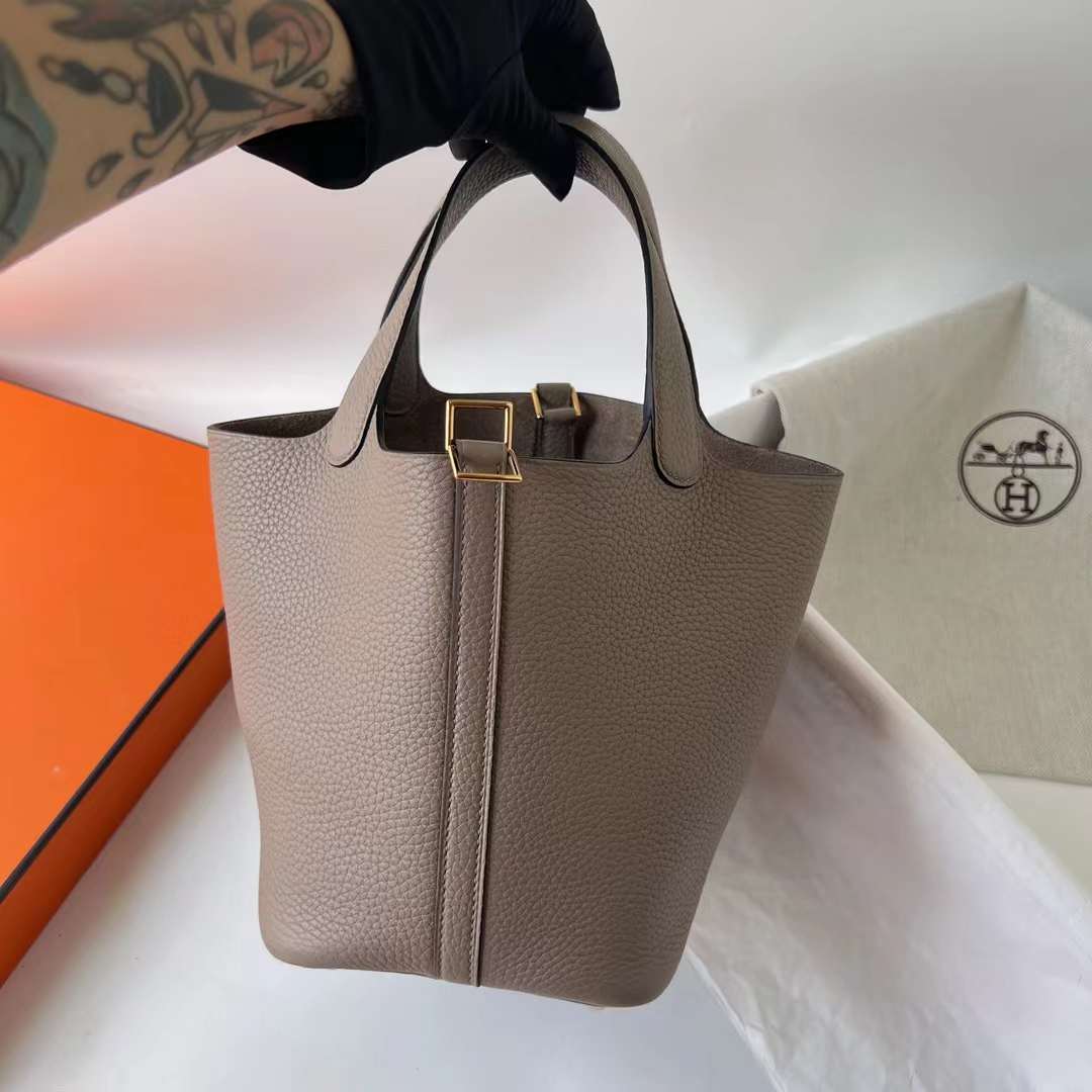 Hermès（爱马仕）Picotin 菜篮子 Clemence 原TC大牛皮 M8 沥青灰 金扣 Ghw 18cm
