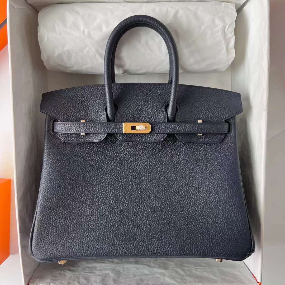 Hermès（爱马仕）Birkin 铂金包 Togo 顶级小牛皮 2Z 午夜蓝 金扣 25cm 全手工蜡线缝 Ghw