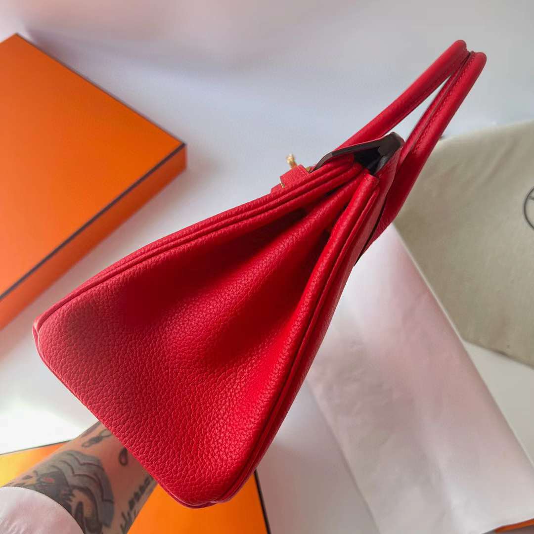 Hermès（爱马仕）Birkin 铂金包 Togo 顶级小牛皮 S3 心红色 金扣 25cm 全手工蜡线缝 Ghw
