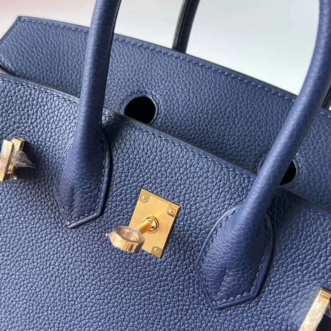 Hermès（爱马仕）Birkin 铂金包 Togo皮 顶级小牛皮 Ck73 宝石蓝 金扣 25cm 全手工蜡线缝 Ghw