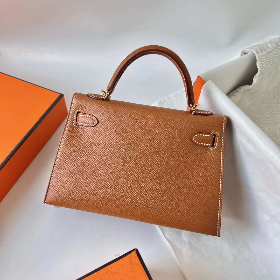 Hermès（爱马仕）Mini Kelly 迷你凯莉 Epsom Ck37 金棕色 金扣 19cm 全手工蜡线缝 Ghw