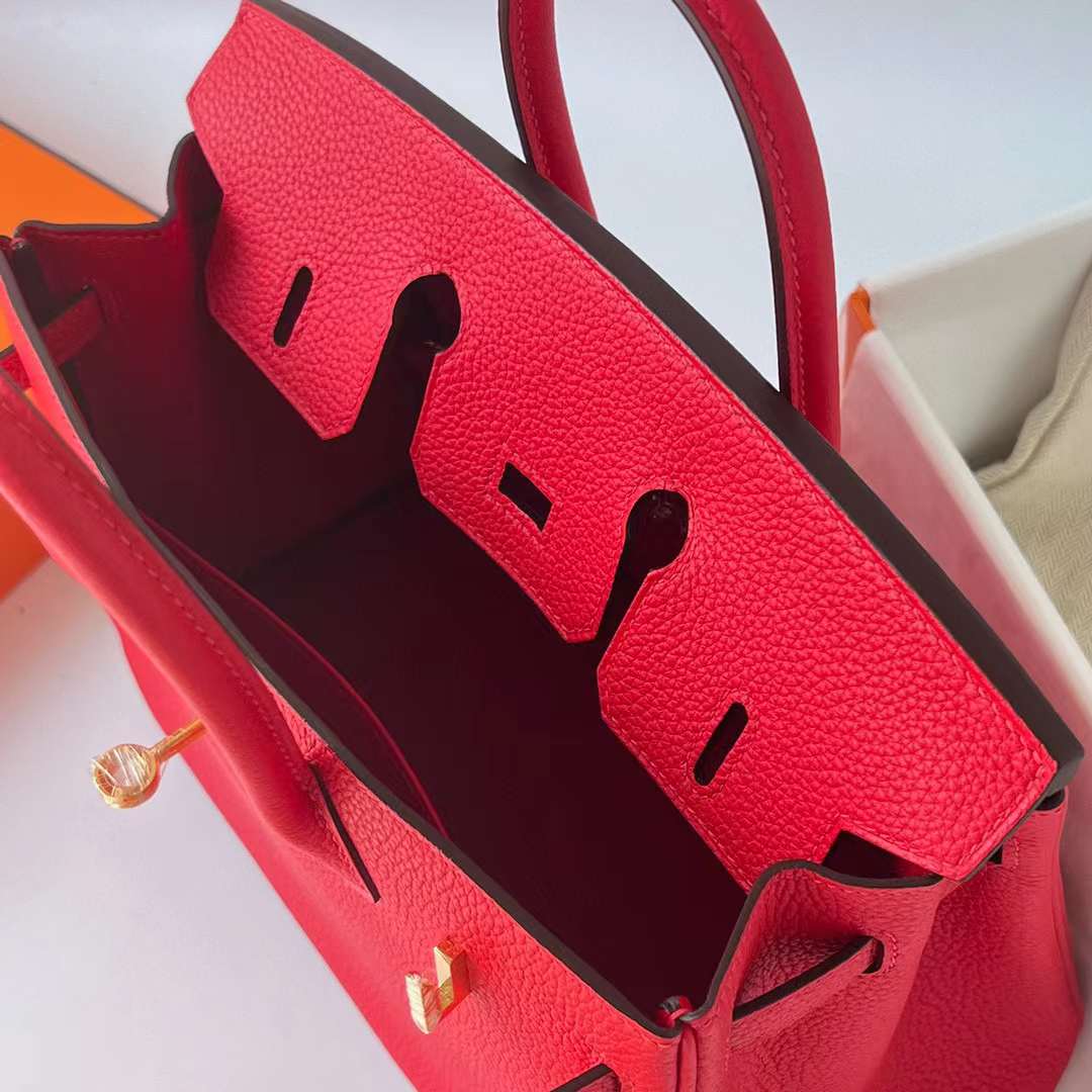 Hermès（爱马仕）Birkin 铂金包 Togo 顶级小牛皮 S3 心红色 金扣 25cm 全手工蜡线缝 Ghw