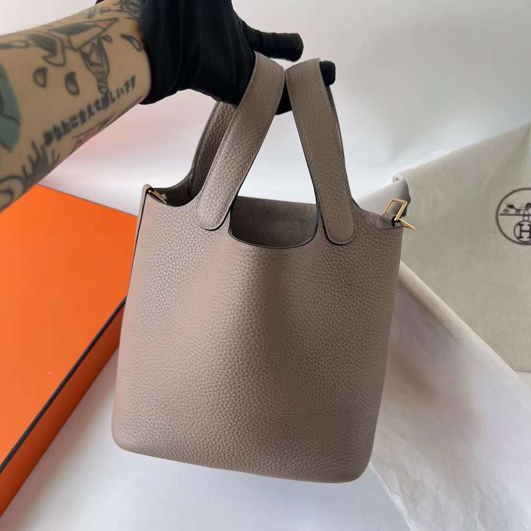 Hermès（爱马仕）Picotin 菜篮子 Clemence 原TC大牛皮 M8 沥青灰 金扣 Ghw 18cm