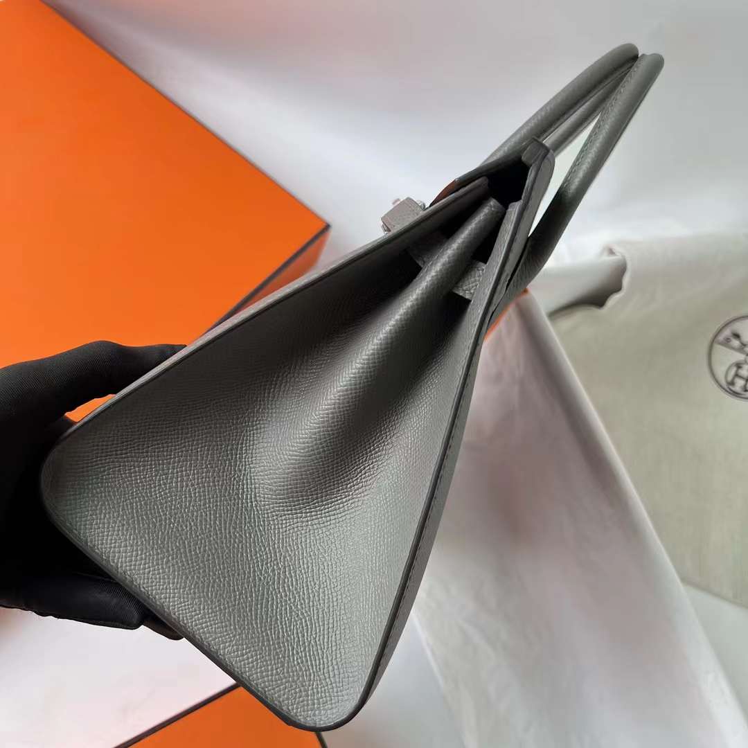 Hermès（爱马仕）Birkin 铂金包 Sellier Epsom 0L 积雨云灰 银扣 25cm 全手工蜡线缝 Phw